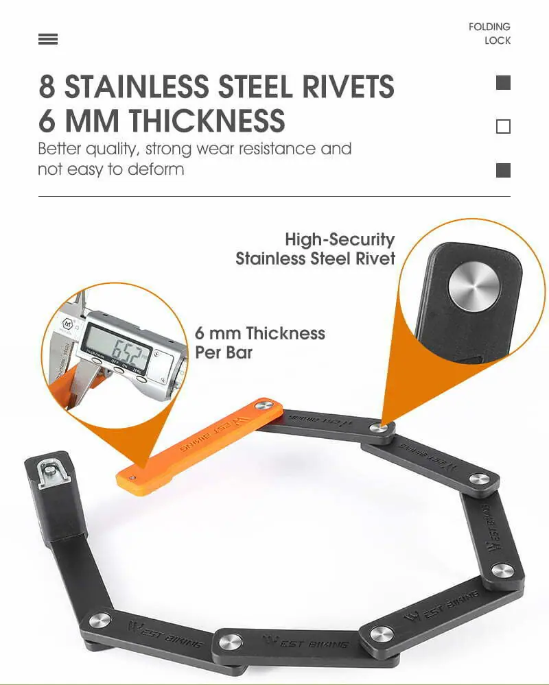 WEST BIKING Foldable Bicycle Lock Security Anti-theft Cycling Lock MTB Road Bicycle Accessories Scooter Electric Bike Chain Lock