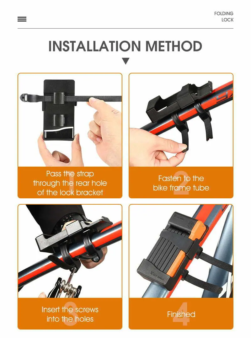 WEST BIKING Foldable Bicycle Lock Security Anti-theft Cycling Lock MTB Road Bicycle Accessories Scooter Electric Bike Chain Lock