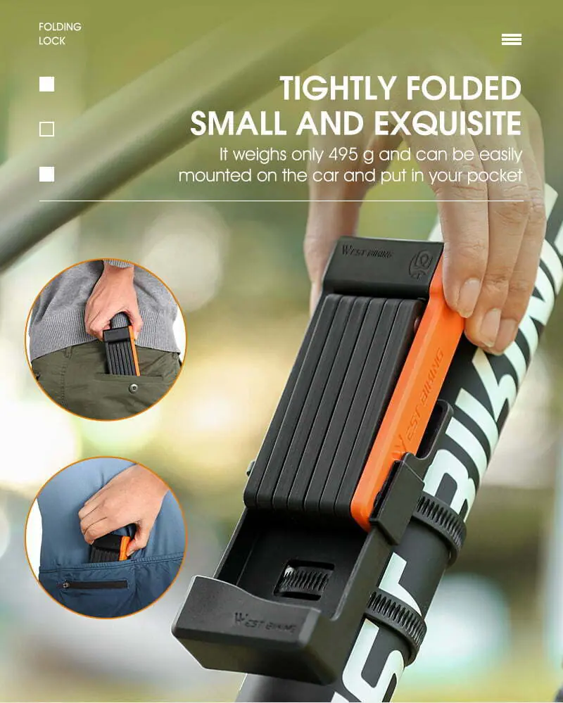 WEST BIKING Foldable Bicycle Lock Security Anti-theft Cycling Lock MTB Road Bicycle Accessories Scooter Electric Bike Chain Lock