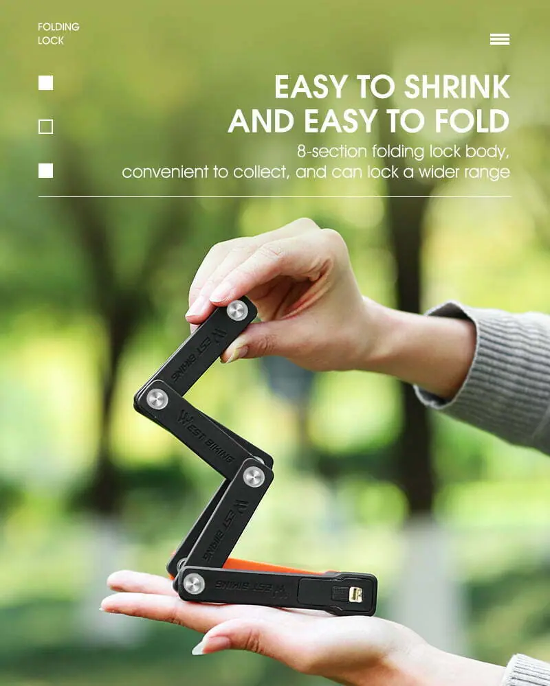 WEST BIKING Foldable Bicycle Lock Security Anti-theft Cycling Lock MTB Road Bicycle Accessories Scooter Electric Bike Chain Lock