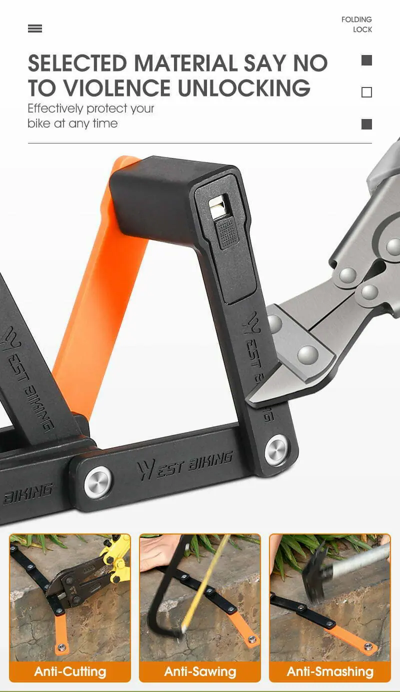 WEST BIKING Foldable Bicycle Lock Security Anti-theft Cycling Lock MTB Road Bicycle Accessories Scooter Electric Bike Chain Lock