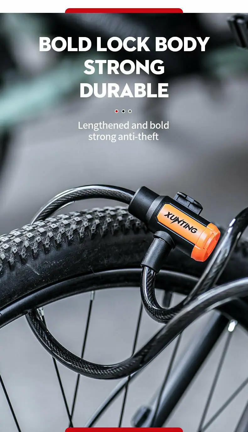 Xunting Mountain Bike Cable Lock Key Electric Password Fixed Anti-Theft Steel Bicycle Lock Bike Accessories Candado Bicicleta