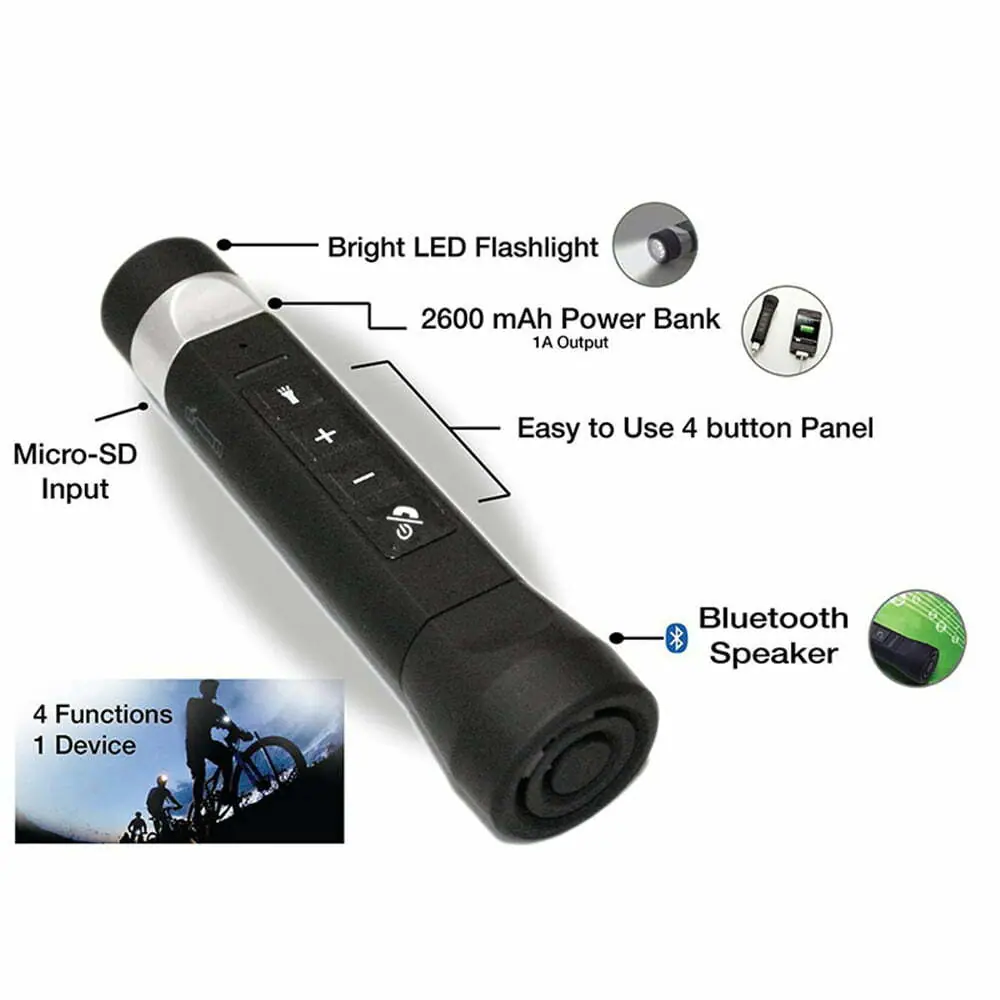 5 in 1 Bicycle Speaker Outdoor Sport Power Bank Flashlight Mp3 Player Bluetooth Stereo Subwoofer Handsfree phone for Bike