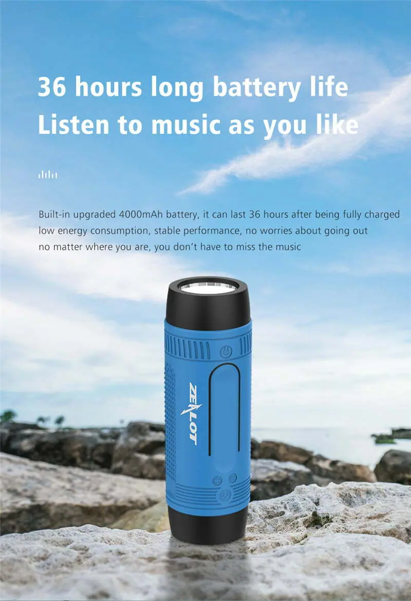 ZEALOT S1 Wireless Bluetooth Speaker FM radio Outdoor Portable Bicycle Speaker mini Column +Power Bank+Flashlight+Bike+Mount