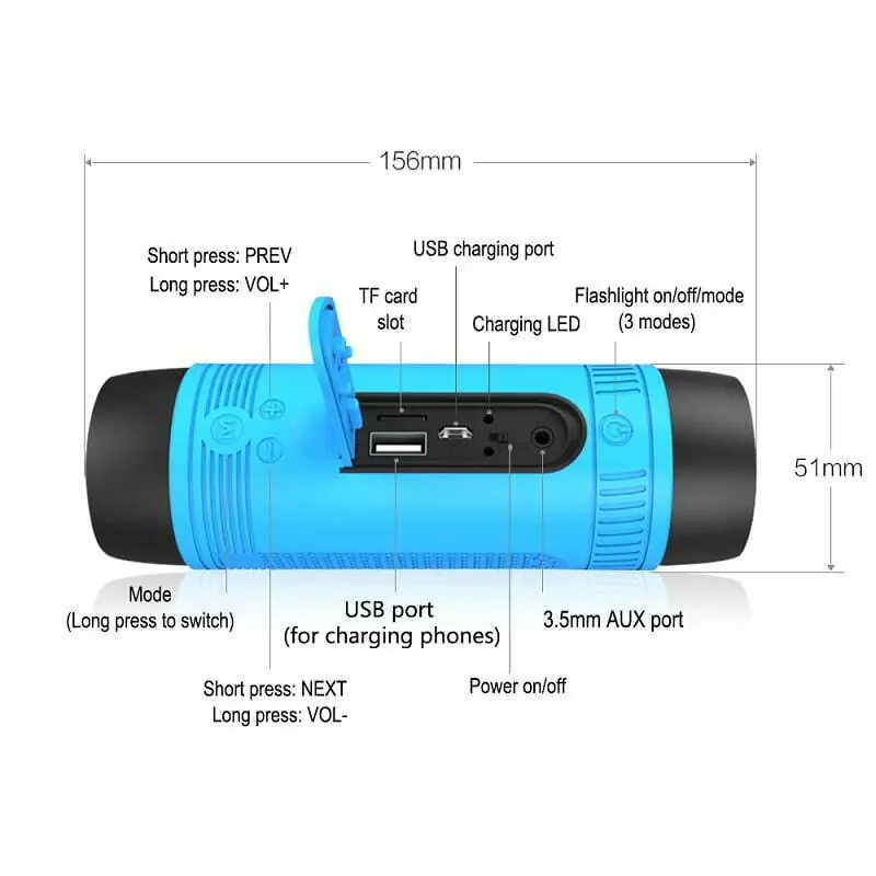ZEALOT S1 Wireless Bluetooth Speaker FM radio Outdoor Portable Bicycle Speaker mini Column +Power Bank+Flashlight+Bike+Mount