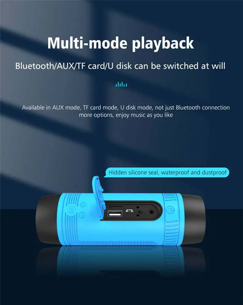 ZEALOT S1 Wireless Bluetooth Speaker FM radio Outdoor Portable Bicycle Speaker mini Column +Power Bank+Flashlight+Bike+Mount