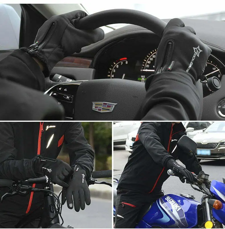 ROCKBROS Winter Gloves Bicycle Gloves Windproof Waterproof Gloves Warm Fleece Cycling Gloves Motorcycle Gloves Skiing Gloves Bik