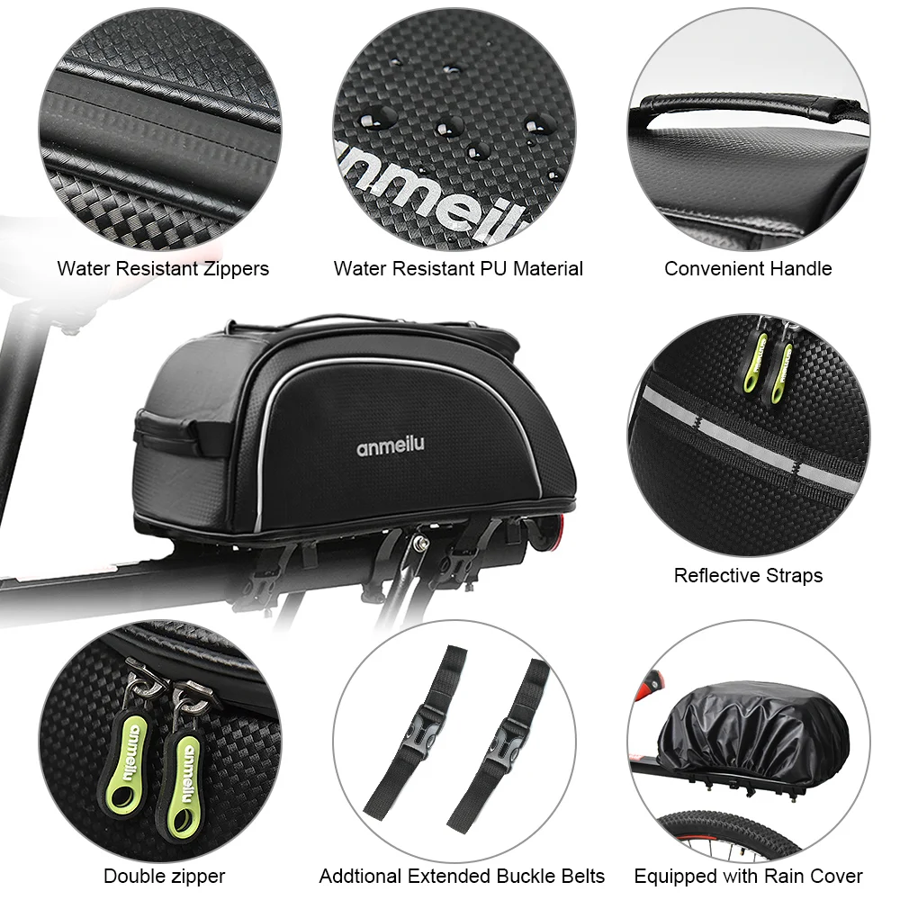 Bike Trunk Bag 7L Bicycle Bag Water Resistant Bike Rack Bag with Waterproof Rain Cover bycicle bag