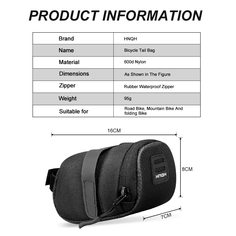 HNQH Nylon Saddle Bag Waterproof Storage Bike Bag Seat Cycling Tail Rear Pouch Bag Saddle Bicycle Accessories Bolsa Bicicleta